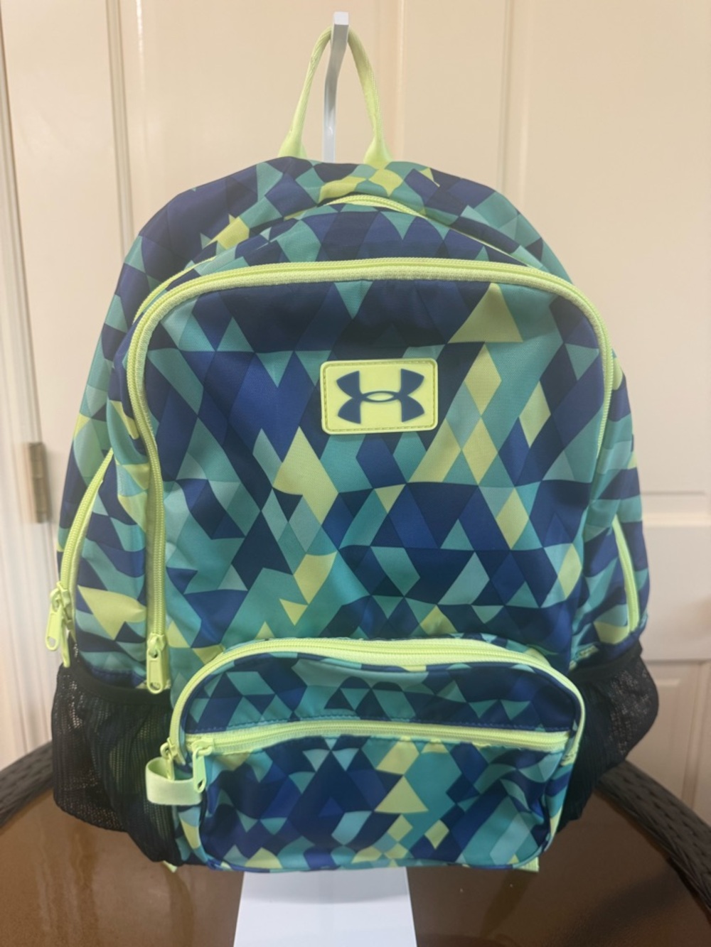 Under Armour Kids Blue & Lime Geometric Backpack with Neon Accents